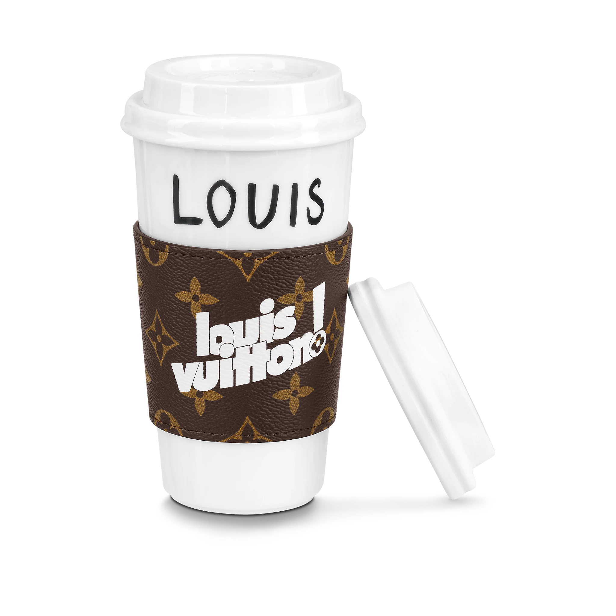 LOUIS VUITTON Brown Monogram Ceramic Coffee Tea Cup Mug RARE at